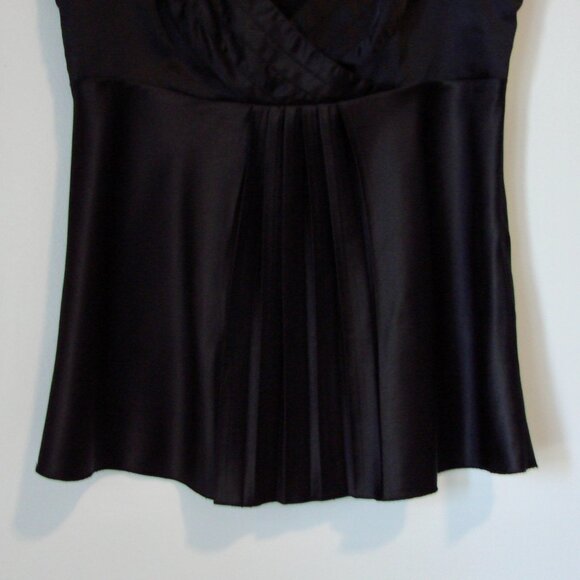 Y2K Black Satin Babydoll Cami Top Tristan Sleeveless Crisscross Pleated Small - Picture 12 of 15
